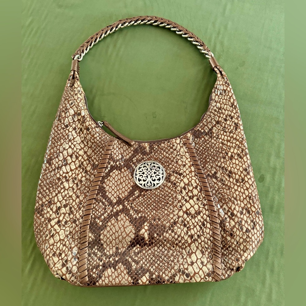 Beautiful Brighton ‘Nora’ browns/bronze embossed snakeskin hobo handbag.